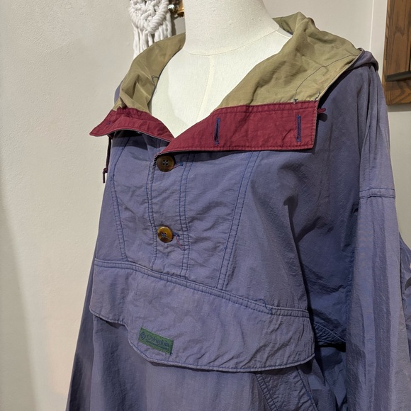 Columbia Vintage 90s Colorblock Anorak Jacket Blue Faded Hooded Size Large - Picture 2 of 13